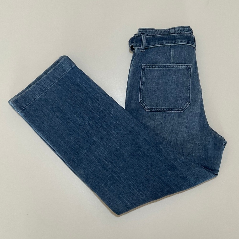 J.Crew Womens Wide Leg Paperbag Waist Belted Denim Trousers Blue Size 26